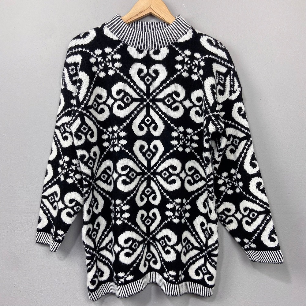 Vintage Private Eyes Tunic Sweater Size L Pullover Knit Mod Floral Maximalist